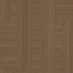 Detailafbeelding van de S193 Jiometori van Cleaf, een decoratief plaatmateriaal met de structuur van bruin hout met grafisch decor