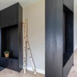 Een op maat gemaakte garderobekast in een zwart houtdecor, de U129 Yosemite van Cleaf