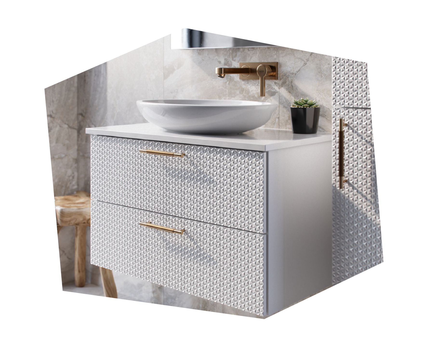 Patternine in solid surface van Durasein® toegepast in een badkamermeubel