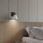 Renderbeeld van hotelkamer met decoratief plaatmateriaal met leerstructuur in grijze kleur FC24 Primofiore