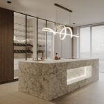 Keuken met hoge kasten in donkerbruin walnoothout LS53 Poro Noce