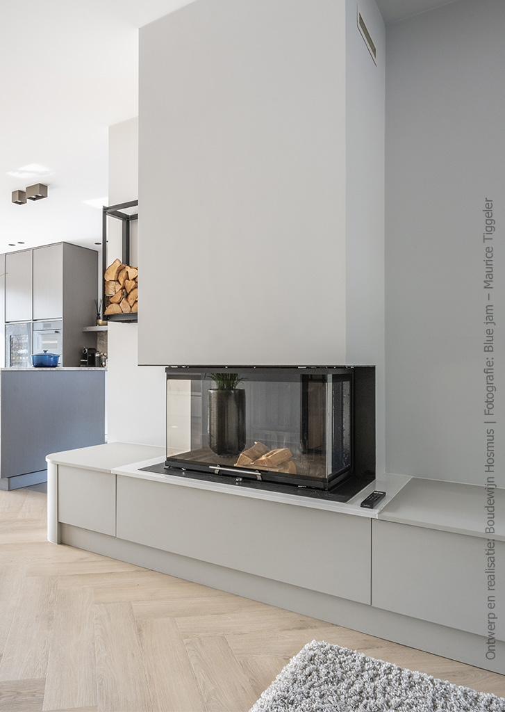 Maatwerk haardmeubel met het naturelkleurige decor UB19 Talco