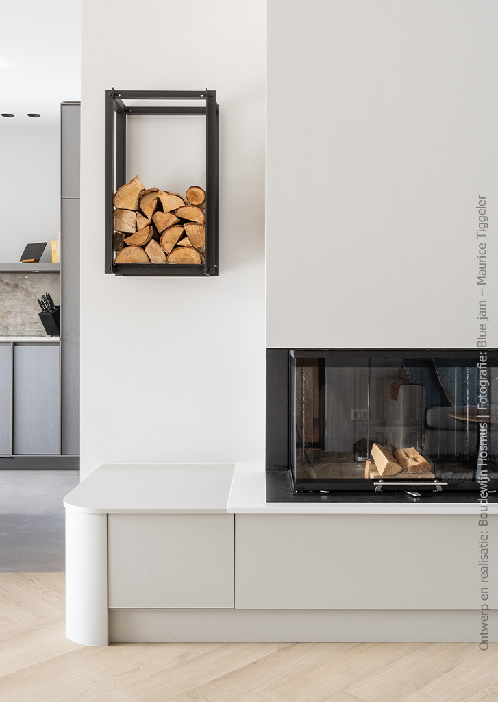 Maatwerk haardmeubel met het naturelkleurige decor UB19 Talco