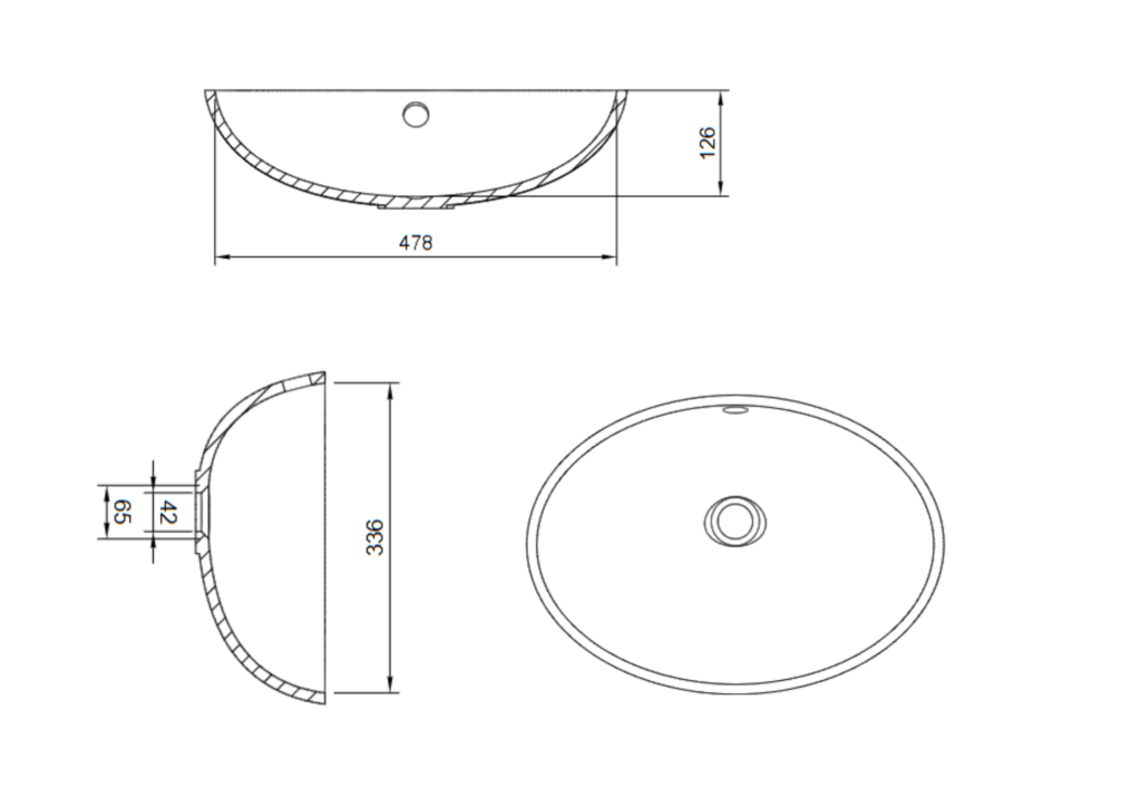 product Tekening met maatvoering waskom Londen