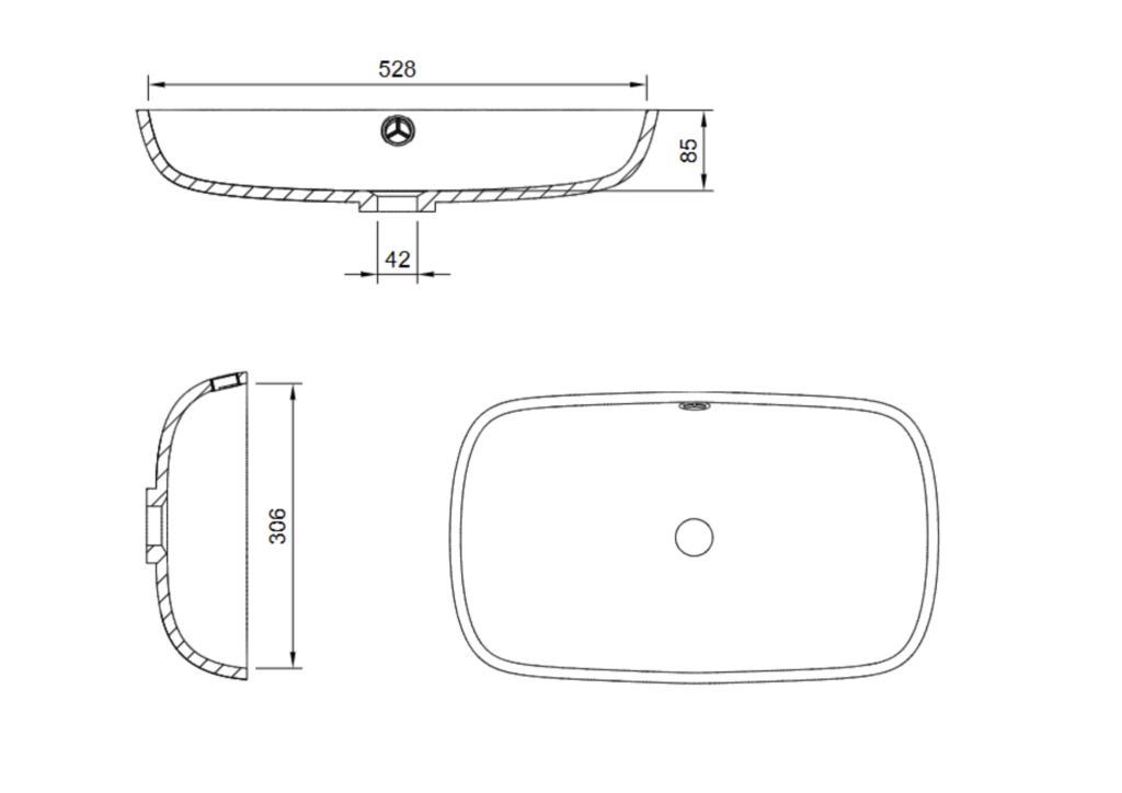 product Tekening met maatvoering waskom Luxemburg