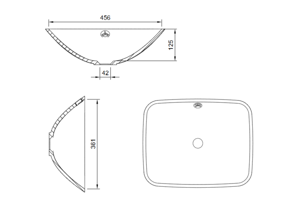 product Tekening met maatvoering waskom Oslo