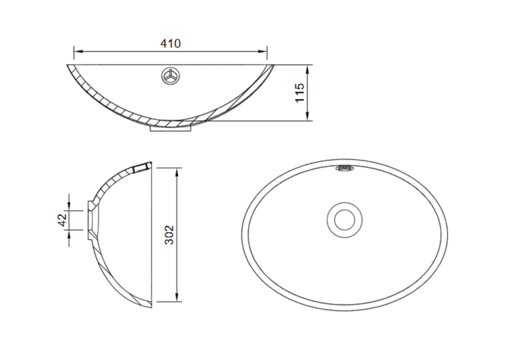 product Tekening met maatvoering waskom Parijs