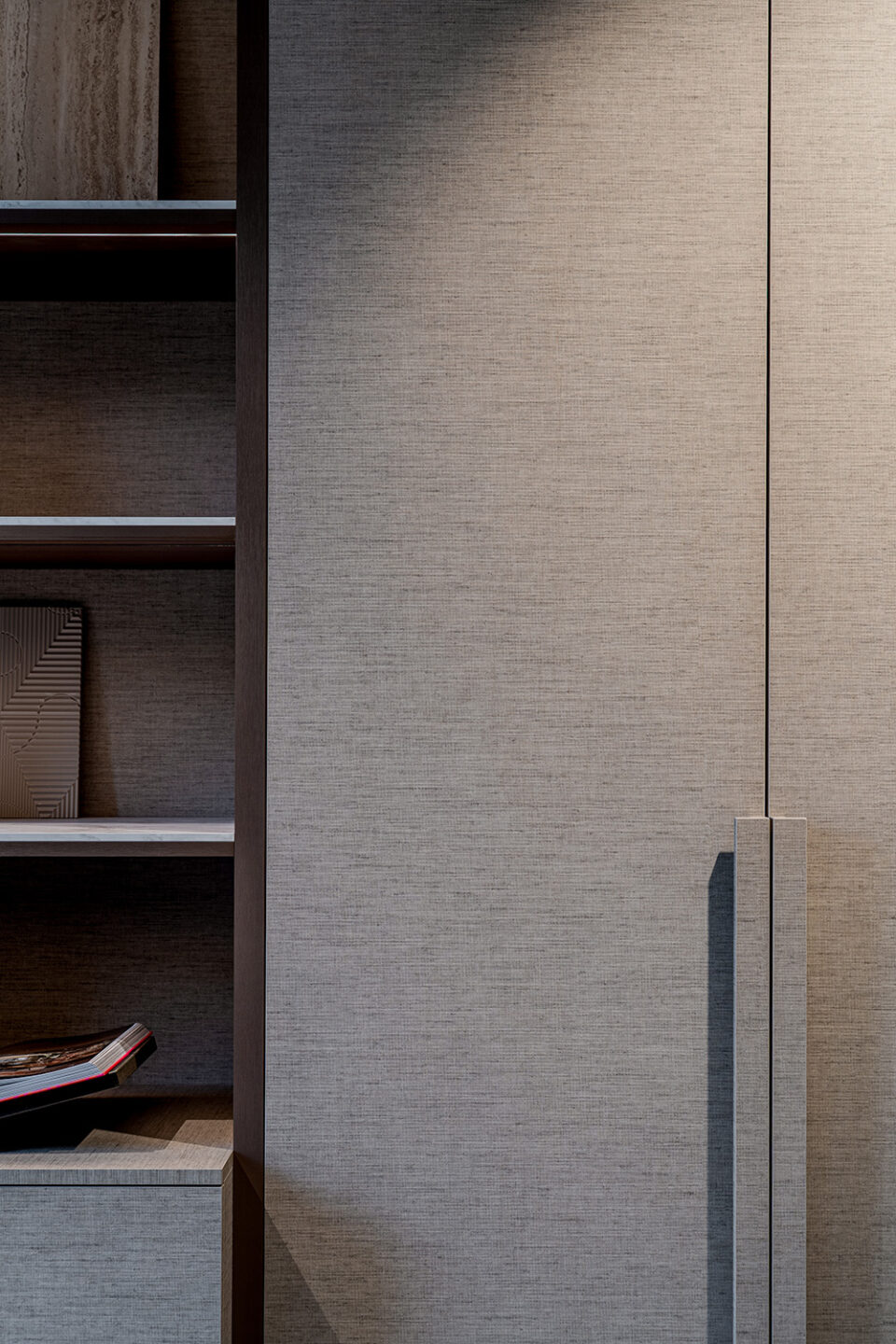 Decoratief plaatmateriaal met stoftextuur FD31 Alpaca in wandkast