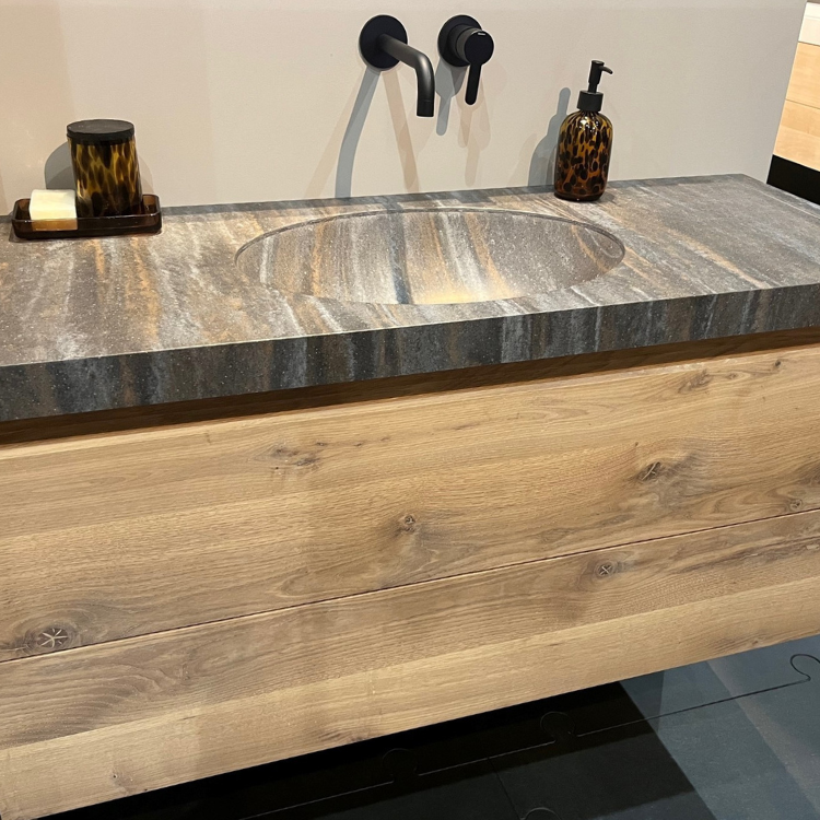 product Inspiratiebeeld van solid surface waskom Parijs in decor DM5004 Vulcano naadloos verlijmd in een wastafel