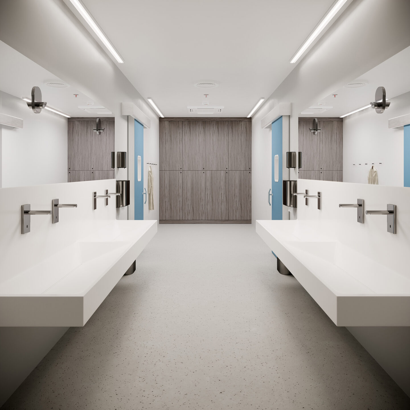 Renderafbeedling van een maatwerkkast vervaardigd in het solid surface decor Barnwood van Durasein