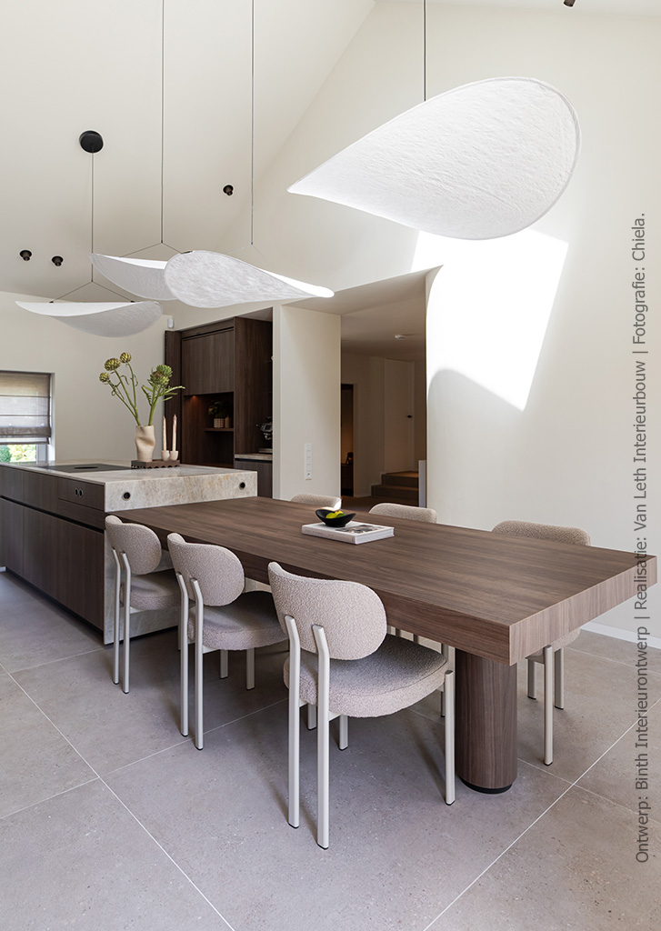 Moderne keuken met bijpassende tafel in warm walnootdecor LS14 Poro Noce